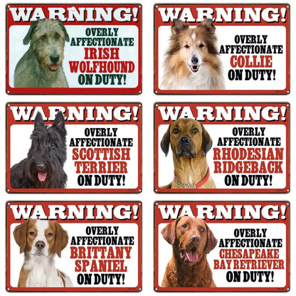 Border Collie on Duty Retro Tin Sign, Pets Dog Warning Sign, Bulldog Cat Whippet Metal Art Poster, Home Garden Yard Wall Decor