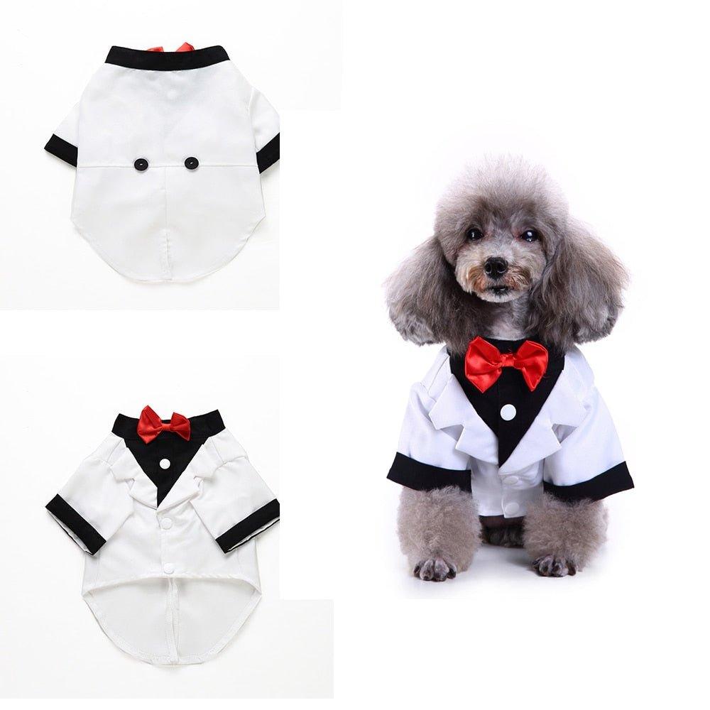 Gentleman Dog Clothes Dog Wedding Outfit Cute Tailcoat Pet Suit Striped Dog Tuxedo Bow Tie French Bulldog Halloween Costume - Pampered Pets