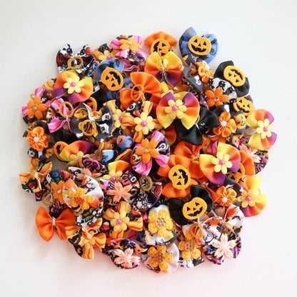 50PCS Fall Dog Hair Bows Pumpkin Skull Bows For Small Dog Cat Grooming Bows Halloween Pet Dog Hair Accessories Dog Supplies - Pampered Pets