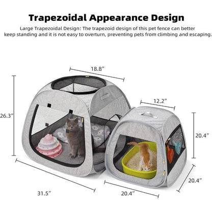 Portable Cat Playpen, Trapezoidal Design for Better Standing, Foldable Pet Tent, Dog Play Enclosure with Removable Bottom - Pampered Pets