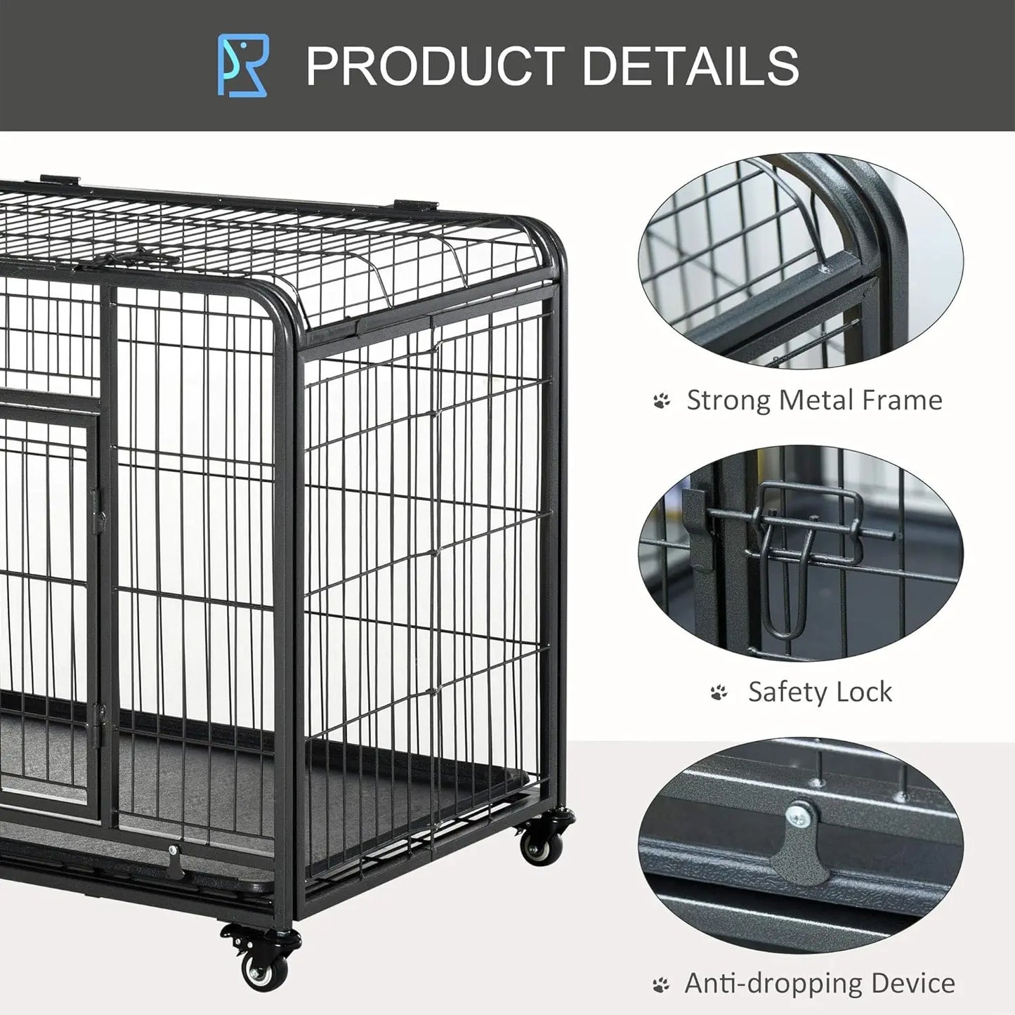 PawHut Folding Design Heavy Duty Metal Dog Cage Crate & Kennel with Removable Tray and Cover, & 4 Locking Wheels, Indoor/Outdoor