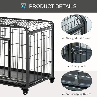 PawHut Folding Design Heavy Duty Metal Dog Cage Crate & Kennel with Removable Tray and Cover, & 4 Locking Wheels, Indoor/Outdoor