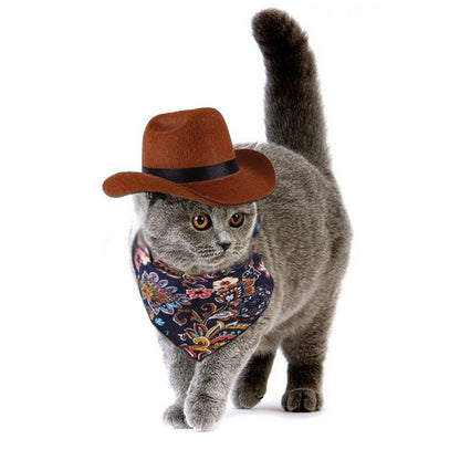 Pet Hat Dog Cat Western Cowboy Hat Halloween Pet Triangle Scarf Universal Funny Retro Photo Prop Dog Accessories Doll Decoration - Pampered Pets