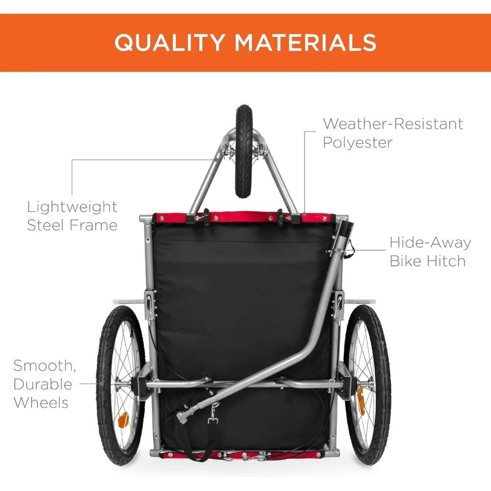 2-in-1 Dog Bike Trailer, Pet Stroller Bicycle Carrier w/Hitch, Suspension, Visibility Flag and Reflectors, 66lb Weight Capacity - Pampered Pets