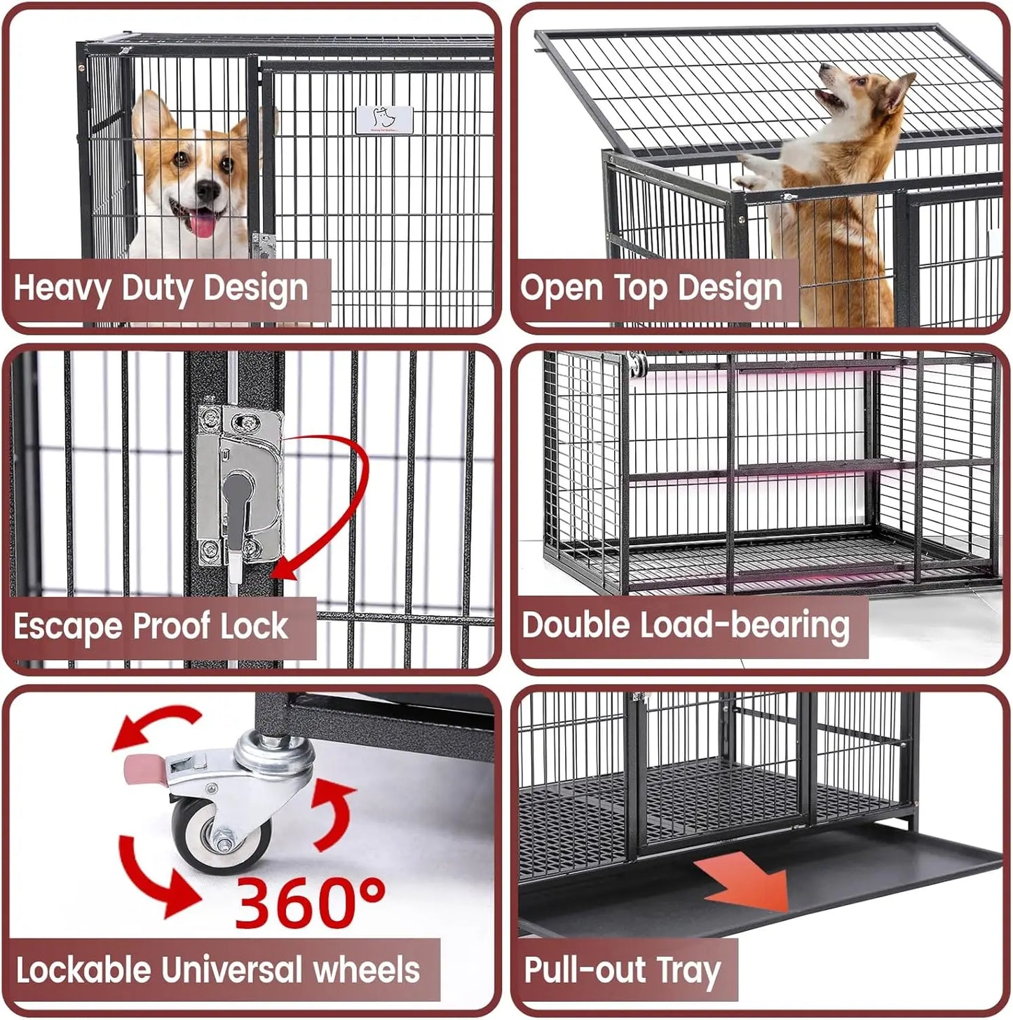 Homey Pet 36 Inch Dog Crate Stackable, Connectable Indestructible Dog Kennel Indoor Cage Medium Sized, Metal Wire