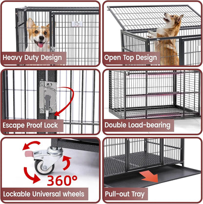 Homey Pet 36 Inch Dog Crate Stackable, Connectable Indestructible Dog Kennel Indoor Cage Medium Sized, Metal Wire