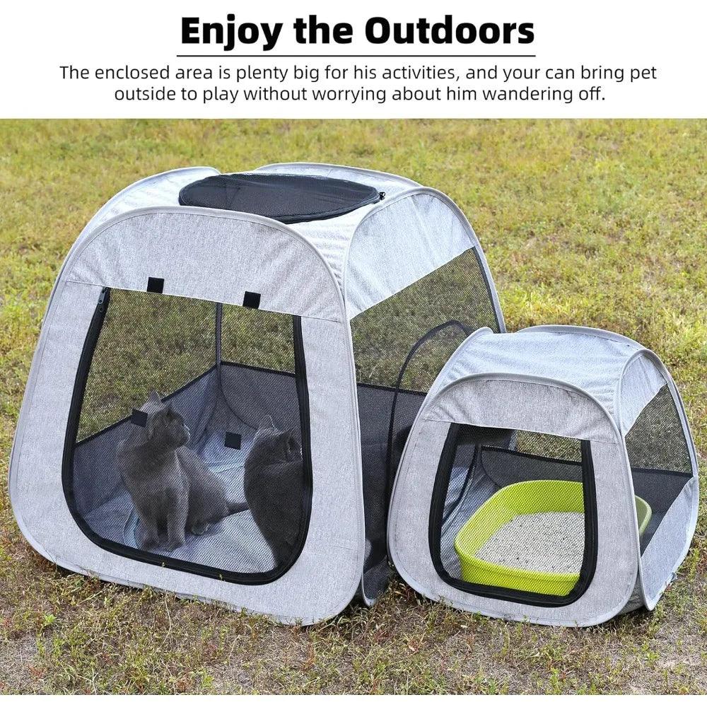 Portable Cat Playpen, Trapezoidal Design for Better Standing, Foldable Pet Tent, Dog Play Enclosure with Removable Bottom - Pampered Pets