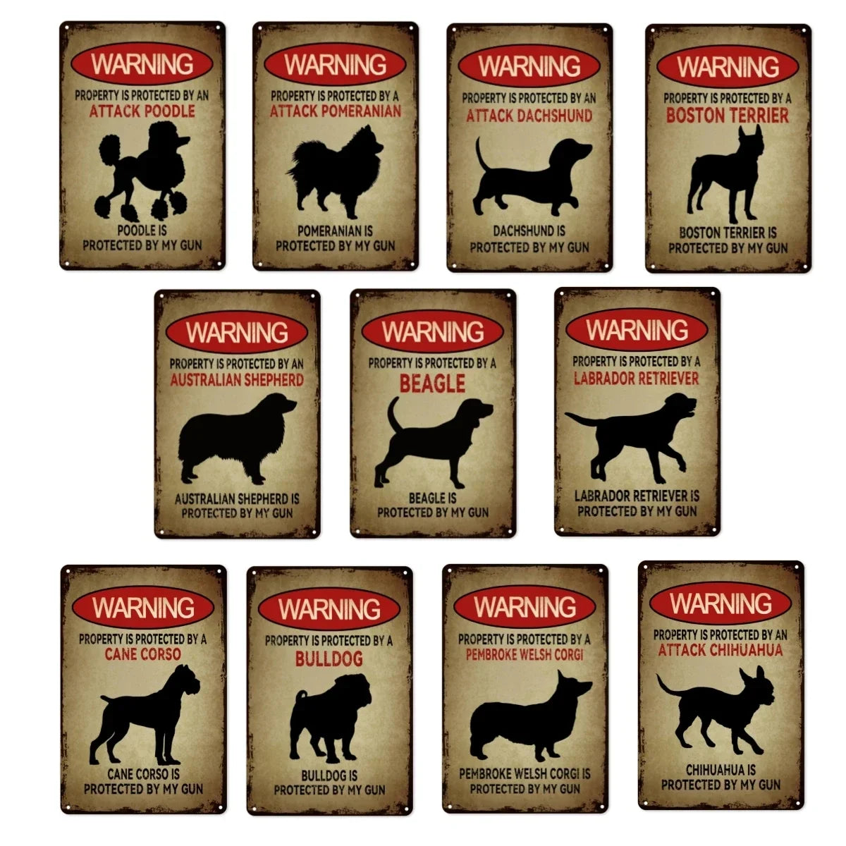1pcs Vintage Funny Dog Metal Poster,Aluminum Warning Property Protected by Tin Sign,Wall Decor Art Poster Dog Lovers Gift