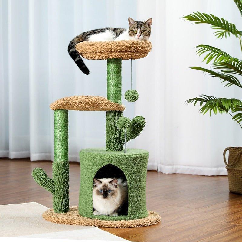 H90.5CM Cactus Cat Tree with Natural Sisal Scratching Post Board for Cat Perch Condo Kitty Play House rascador gato arbre à chat - Pampered Pets