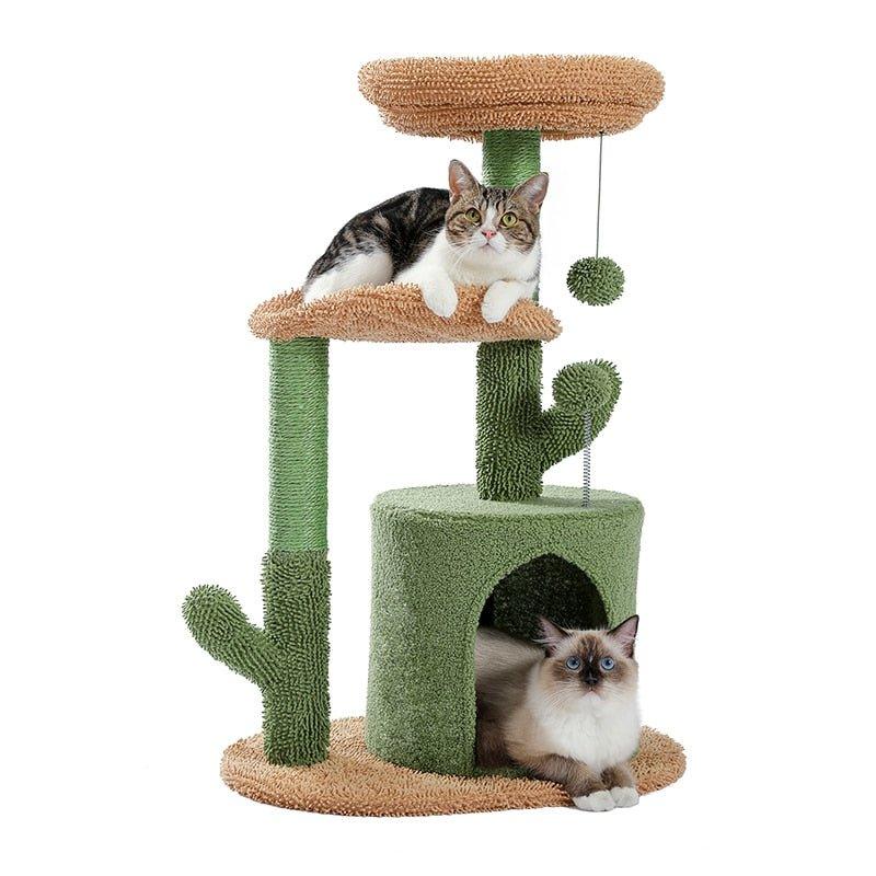 H90.5CM Cactus Cat Tree with Natural Sisal Scratching Post Board for Cat Perch Condo Kitty Play House rascador gato arbre à chat - Pampered Pets