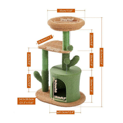 H90.5CM Cactus Cat Tree with Natural Sisal Scratching Post Board for Cat Perch Condo Kitty Play House rascador gato arbre à chat - Pampered Pets