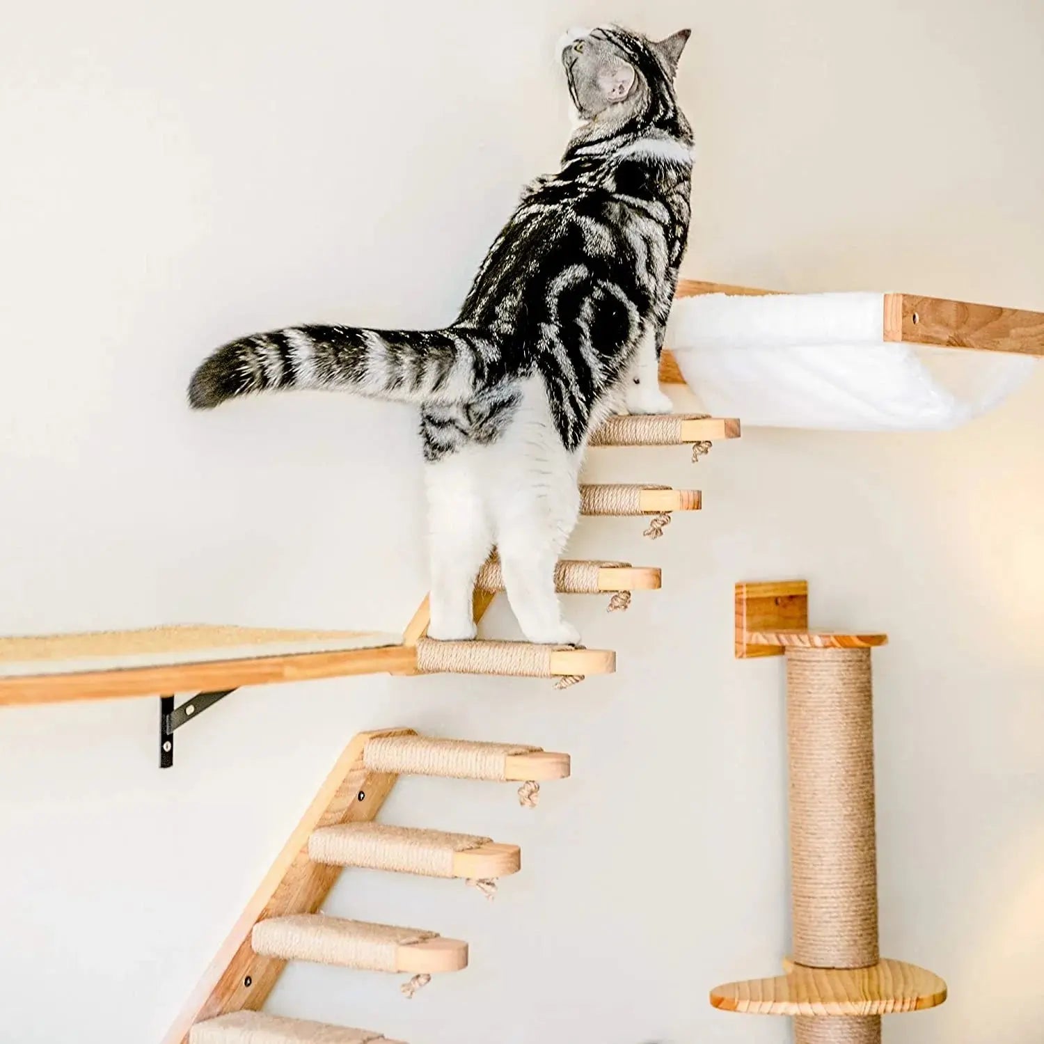 1pcWall-mounted Cat Hammock Bed Pet Furniture Kitten Wall Shelf Set Cat Perch Wooden Scratching Climbing Post Cat Tree House Toy - Image #2