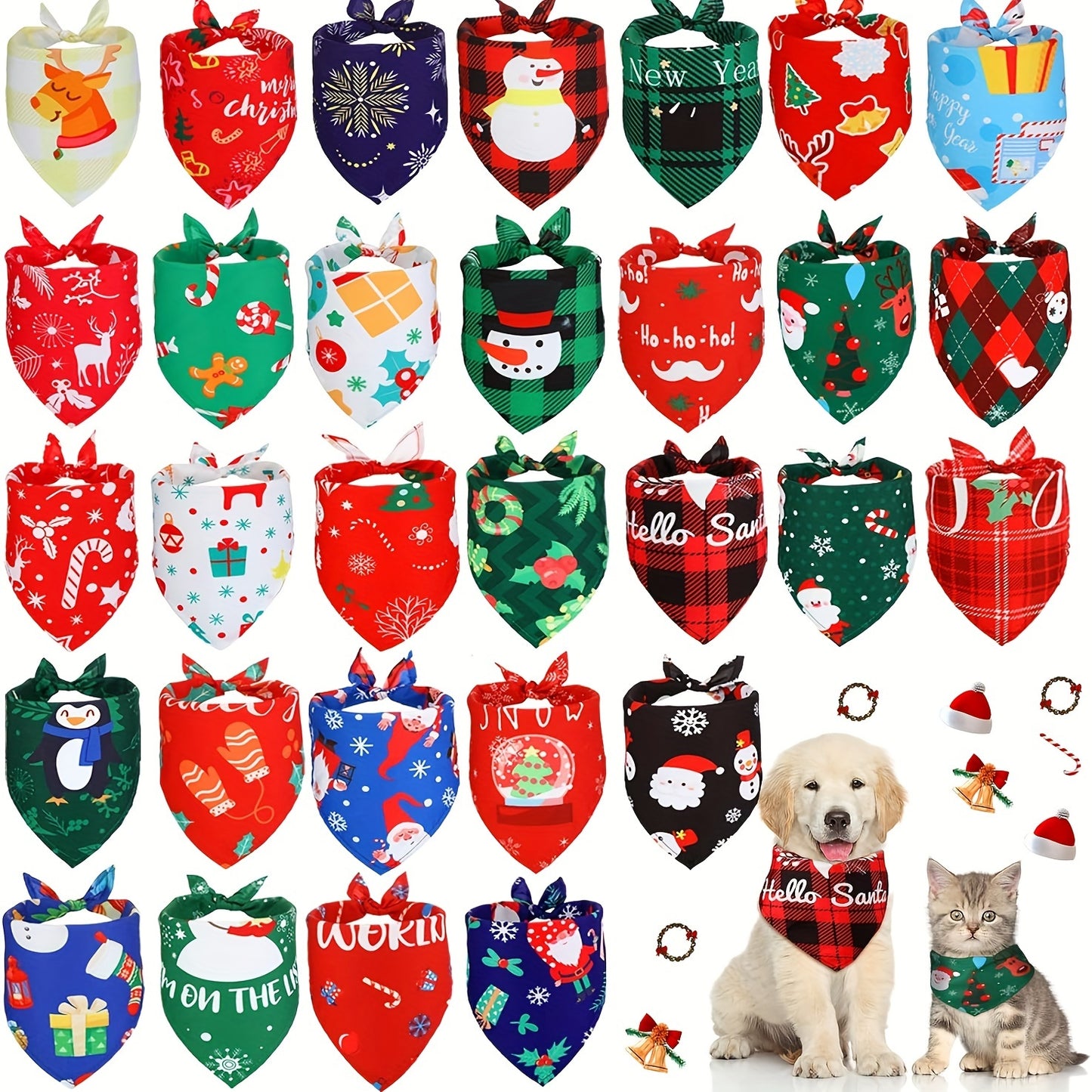 30pcs Christmas Dog Bandanas, Dog Bibs Holiday Pet Costume Dog Christmas Outfit Triangle Scarf - Pampered Pets