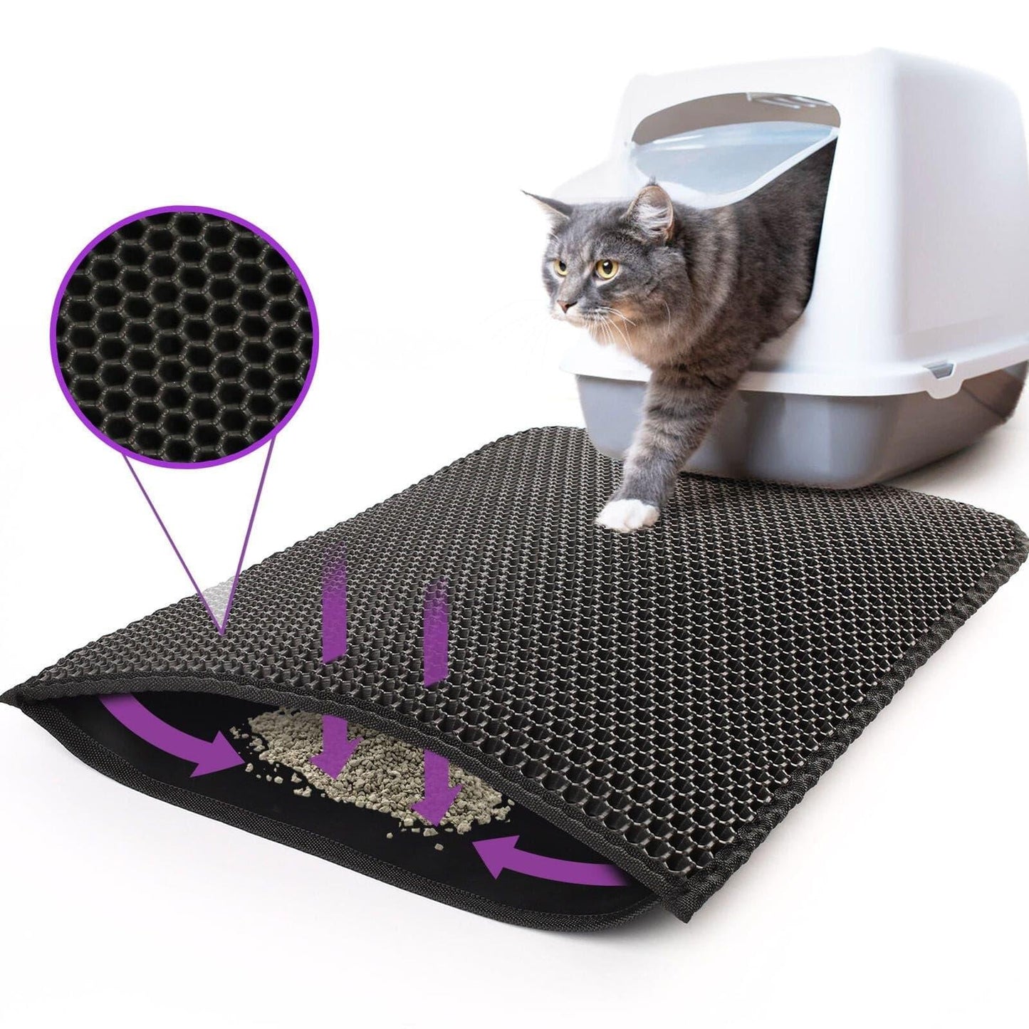 Kitty Cat Litter Mat Trapping Honeycomb Double Layer Design Waterproof Double Layer EVA Cat Litter Pad Waterproof Non-slip Sand Basin Filter Kitten Dog Washable Mattress - Pampered Pets