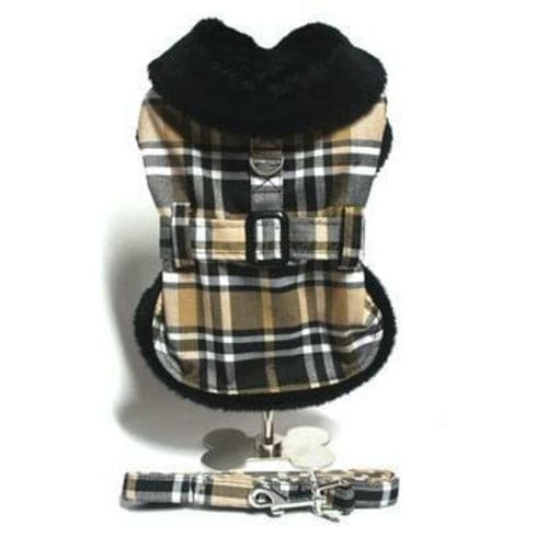 Brown Plaid Classic Pet Coat Harness with Matching Leash | Pampered Pets