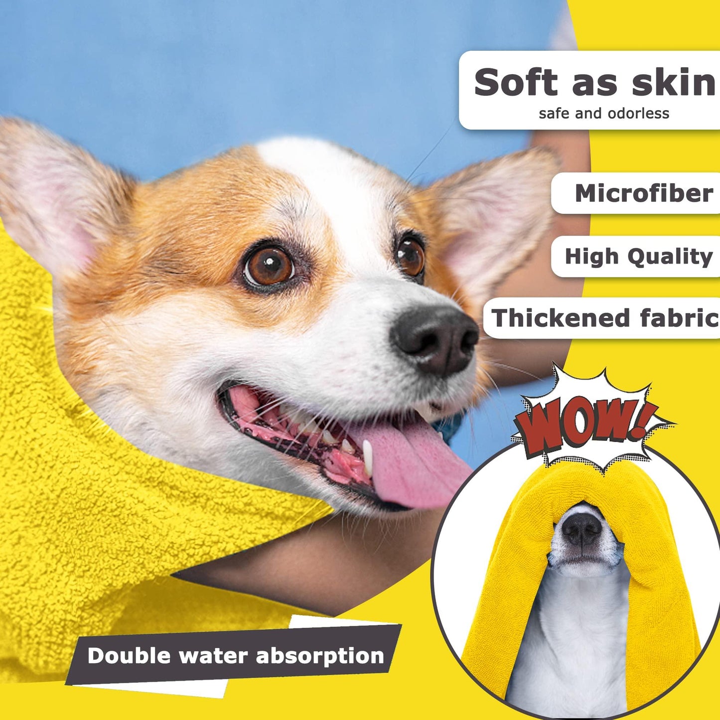 Dog Towels For Drying Dogs Drying Towel Dog Bath Towel, Quick-drying Pet Dog And Cat Towels Soft Fiber Towels Robe Super Absorbent Quick Drying Soft Microfiber Pet Towel For Dogs, Cats Yellow - Pampered Pets