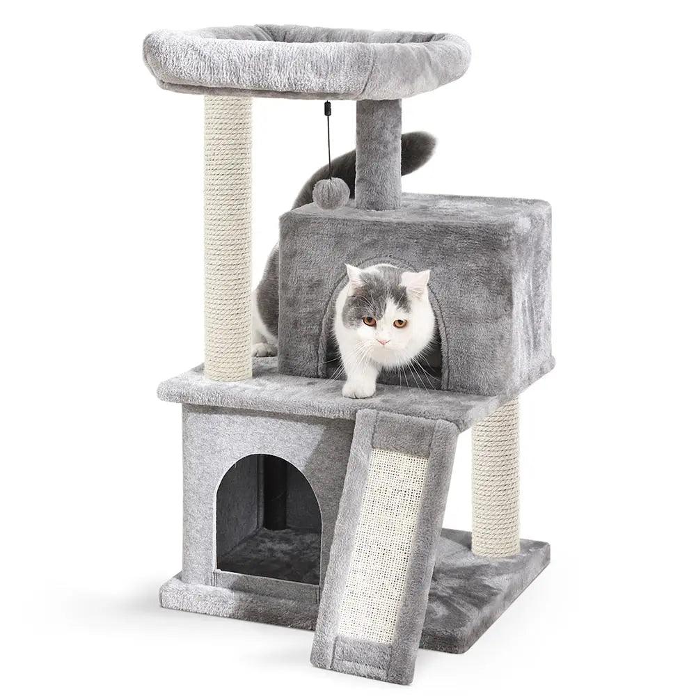 Fast Delivery Pet Cat Tree House Tower Condo Wood Cat Scratching Sisal-Covered Scratch Posts Pads with Play Ball for Cats Kitten - Pampered Pets