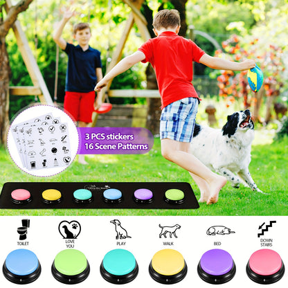 6-Pack Dog Communication Buttons, 20-Second Recordable Answer Buzzers With Non-Slip Thick Mat & 300 Sticky Labels, Voice Recording Buttons For Cats & Pets Speech