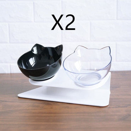 Non Slip Double Cat Bowl With Raised Stand Pet Food Cat Feeder Protect Cervical Vertebra Dog Bowl Transparent Pet Products.