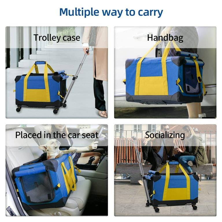 Pet Rolling Carrier With Wheels Pet Travel Carrier Transport Box Dog Strollers For Small Dogs Cats Up To 28 LBS - Pampered Pets