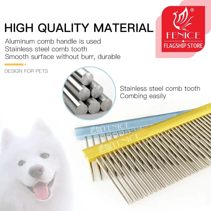 Fenice Stainless Steel Grooming Comb Aluminum Handle Cleaning Hair Comb for Dogs/Cats Pets Accessories - Image #11