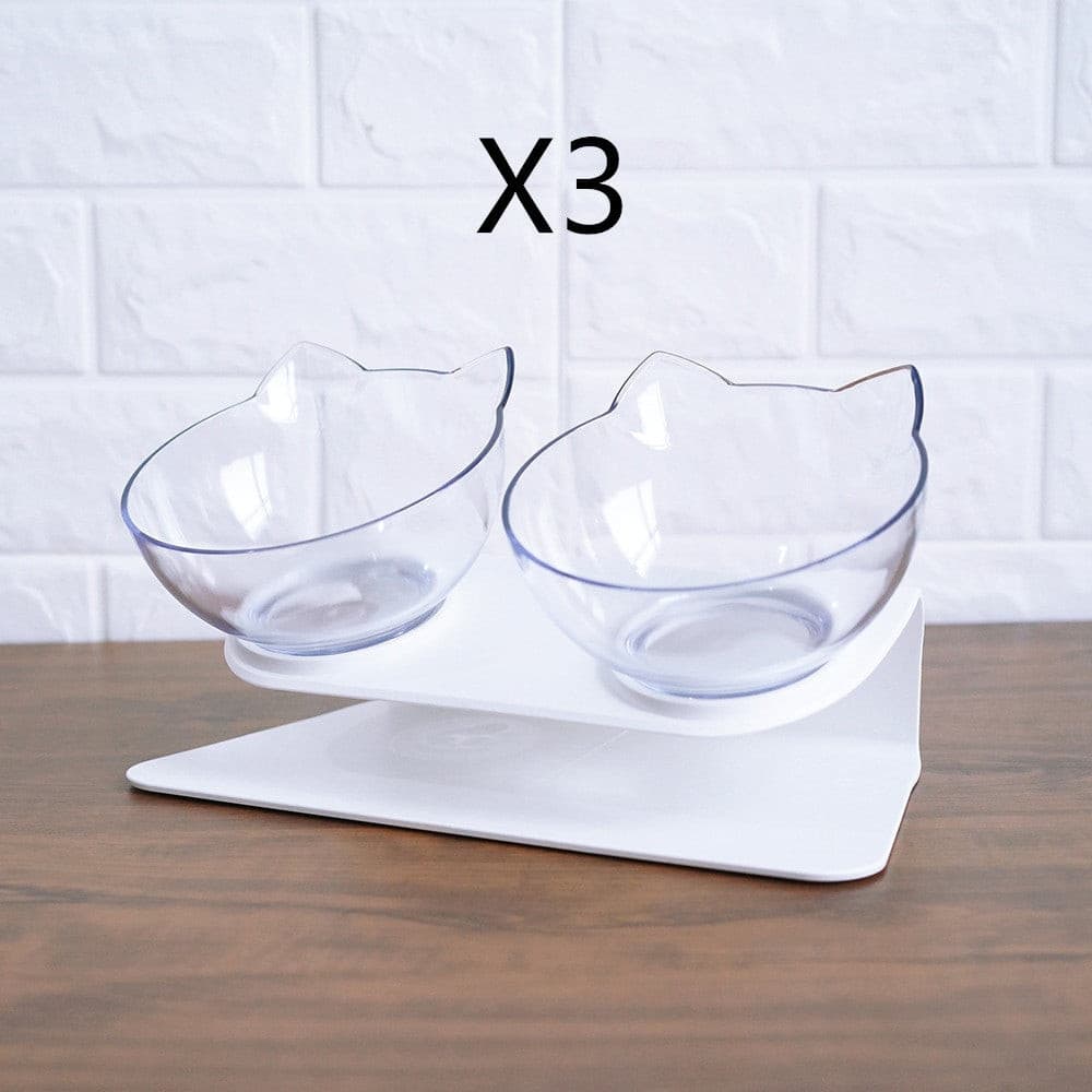 Non Slip Double Cat Bowl With Raised Stand Pet Food Cat Feeder Protect Cervical Vertebra Dog Bowl Transparent Pet Products.