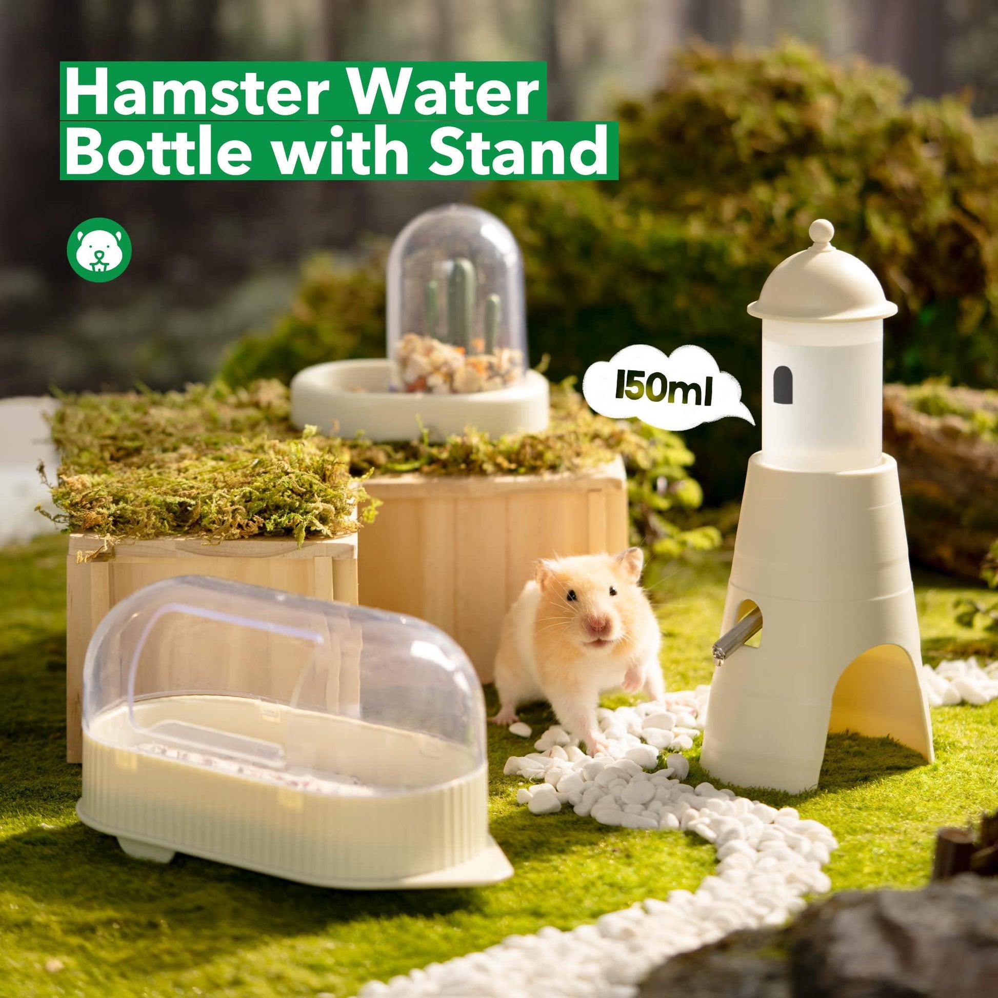 MEWOOFUN Hamster Water Bottle With Stand & Hideout Space 150ml Convenient And Comfortable Solution For Dwarf Hamsters Gerbil - Pampered Pets