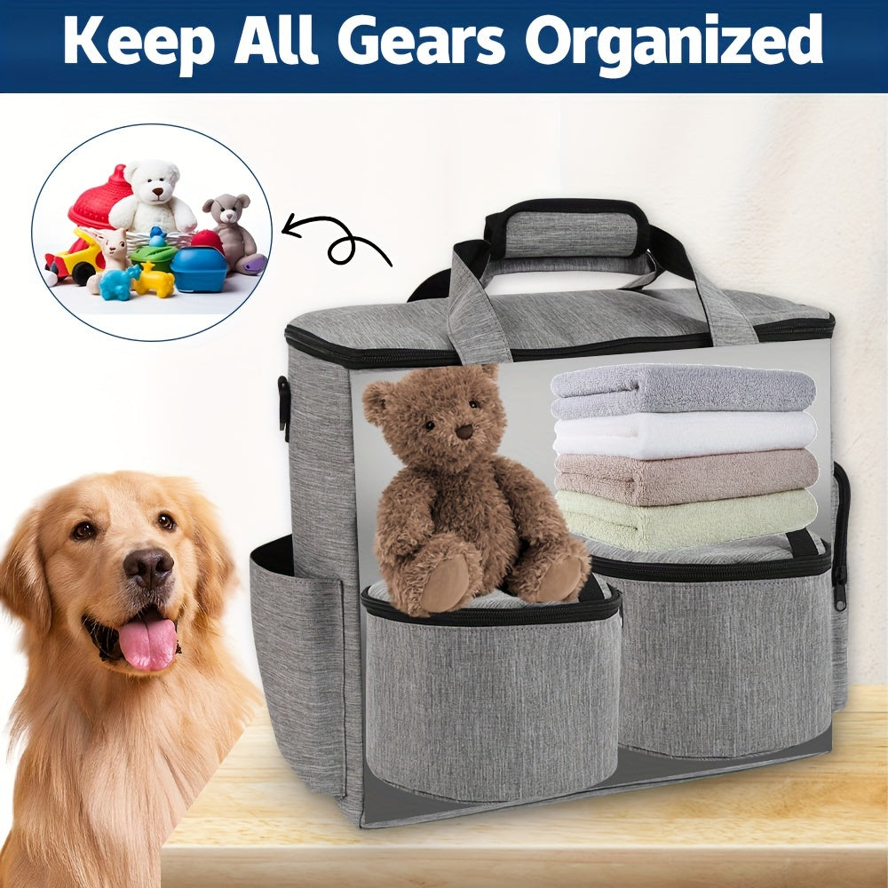 Large 5 PCS Dog Travel Bag for Supplies, Weekend Pet Travel Set for Dog and Cat, Airline Approved Tote Organizer with Multi-Function Pockets 2 Pet Food Containers and 2 Collapsible Silicone Bowls(Grey) - Pampered Pets