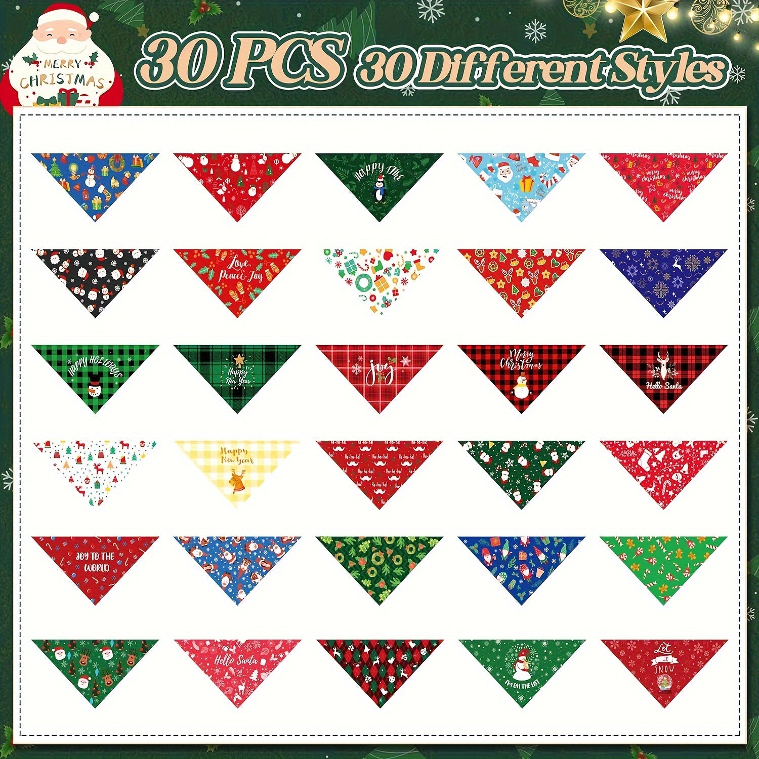 30pcs Christmas Dog Bandanas, Dog Bibs Holiday Pet Costume Dog Christmas Outfit Triangle Scarf - Pampered Pets