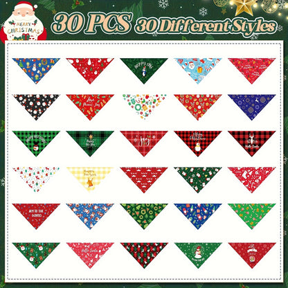 30pcs Christmas Dog Bandanas, Dog Bibs Holiday Pet Costume Dog Christmas Outfit Triangle Scarf - Pampered Pets