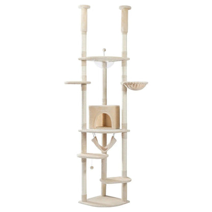 Tall Cat Tree Tower with Scratching Post Adjustable Height Multi-layer Platform with Soft Hammocks Condo Transparent Nest - Pampered Pets