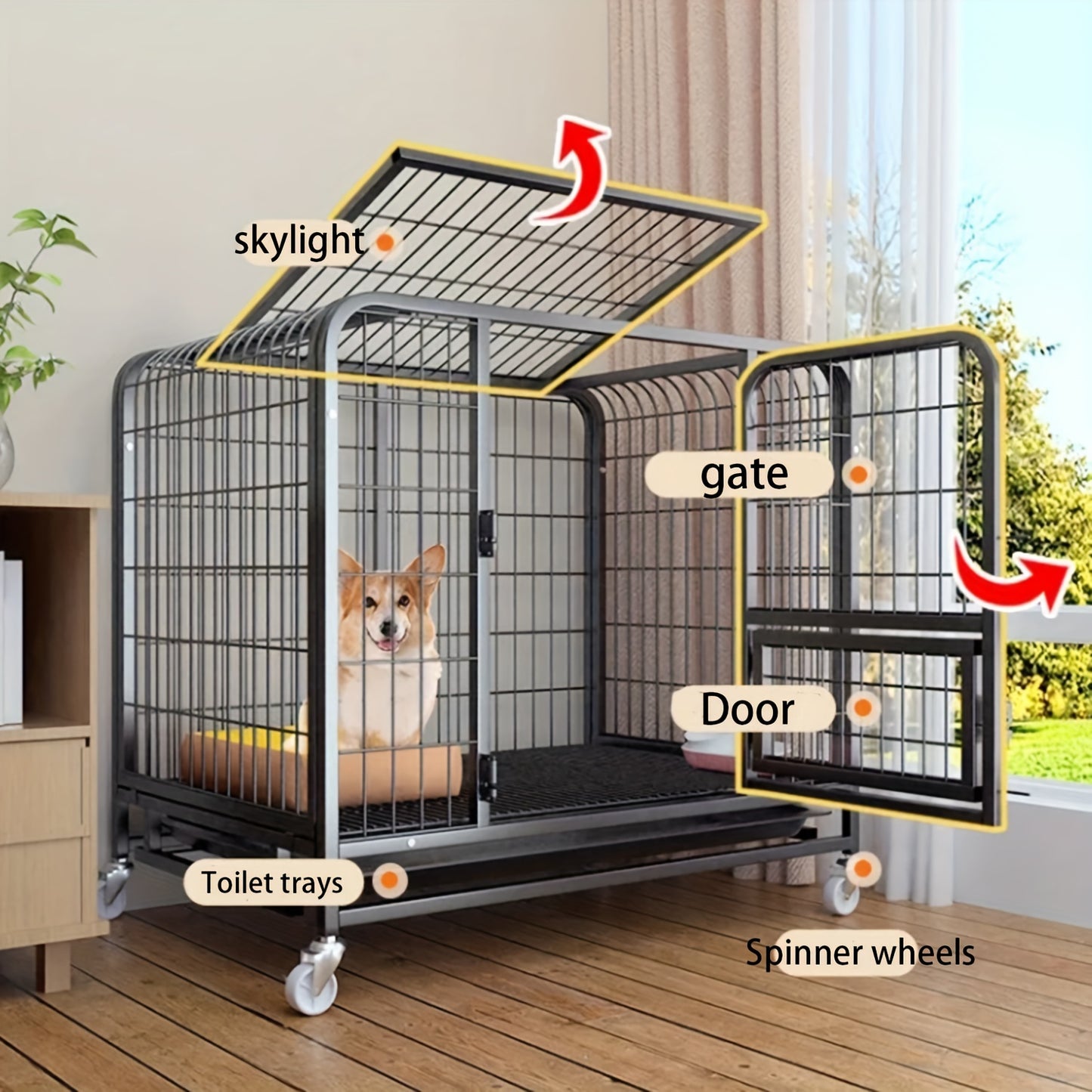 Stainless Steel Dog Crate with Toilet - Indoor Pet Cage for Small to Medium Breeds, Cozy Winter Kennel for Corgis & Large Dogs - Pampered Pets