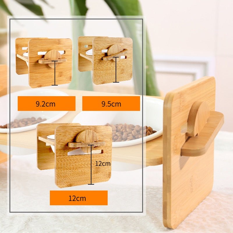 1/2 bowls pets double bowl dog cat food water feeder stand raised ceramic dish bowl wooden table pet supplies - 7