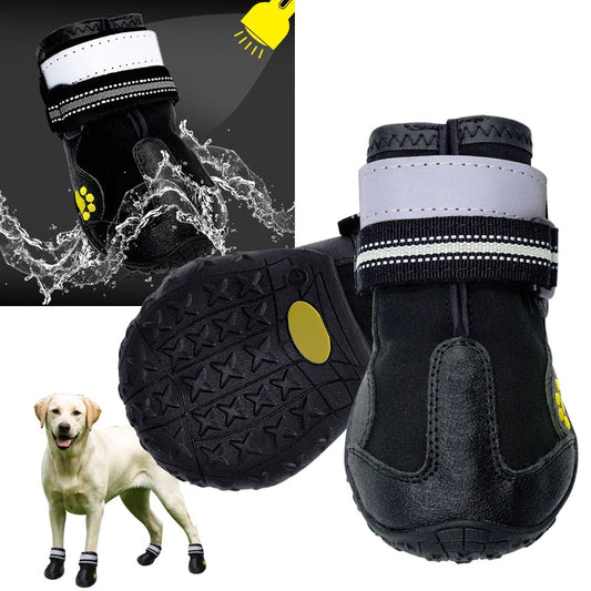 4pcs/set Pet Dog Shoes Reflective Waterproof Dog Boots Warm Snow Rain Pets Booties Anti-slip Socks Footwear For Medium Large Dog - Pampered Pets