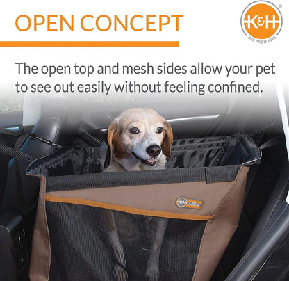 K&H PET PRODUCTS Buckle N' Go Dog Car Seat for Medium Dogs, Waterproof Fabric with Breathable Mesh & Adjustable Dog Seat Belt for Car, Dog Hammock for Car, Dog Barrier Dog Car Seat Cover - Tan SM/MD - Pampered Pets