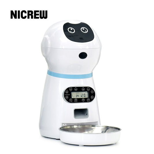NICREW Robot Automatic Pet Feeder Food Dispenser Auto Feed Dog Cat Drinking Bowl Dry Food Bowls with Voice Recording LCD Screen | Pampered Pets