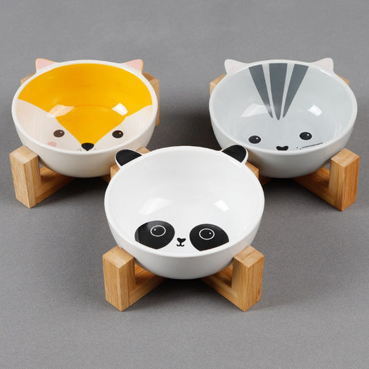 Pets Bowl Dog Cat Food Water Feeder Puppy Ceramic Drinking Dish Bowl With Wooden Rack Pet Cat Tableware | Pampered Pets