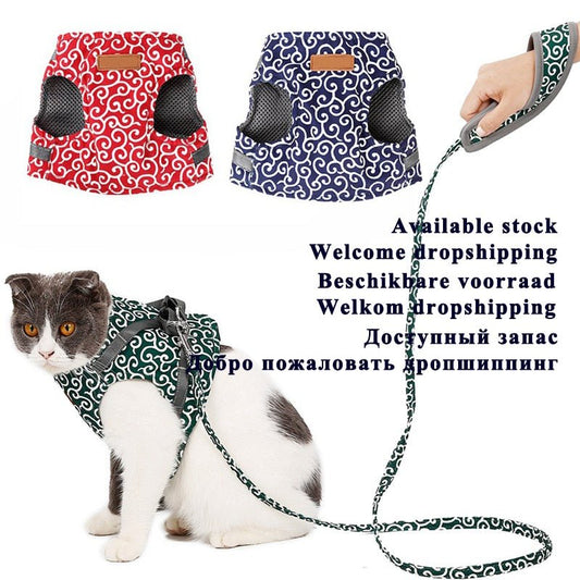 Pet Dog Cat Vest Outdoor Travel Harness Leash Set for Puppy Cat Rabbit Floral Pattern Kitten Walking Harnesses Pet Cat Products | Pampered Pets