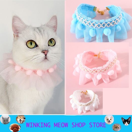 Pets Cat Collar Accessories Lovely Fancy Bib Plush Ball Puppy Pet Cat And Dog Products Cartoon Pink Adjustable Deworming | Pampered Pets