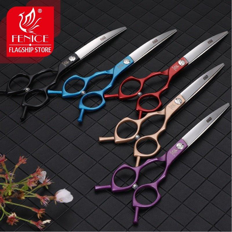 Fenice 6.5/7.0 inch Colorful Professional Pets Grooming Scissors Curved Dogs Hair Cutting Shear Japan 440C - Pampered Pets