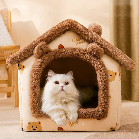 Foldable Deep Sleep Pet House Warm Soft Dog Bed Cat Nest Kennel Kitten Cave Sofa Puppy Mat All Seasons Universal dogs Pets House - Pampered Pets