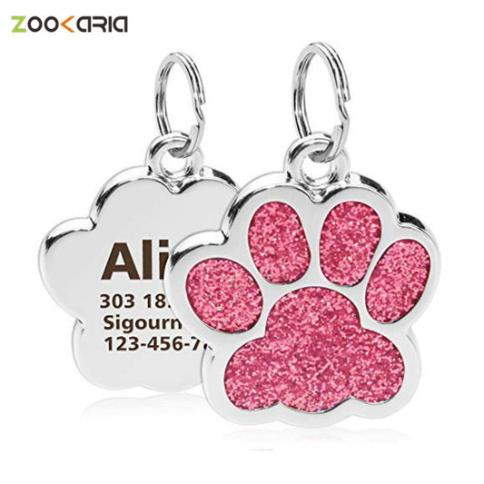 Personalized Dog Cat Tags Engraved Cat Dog Puppy Pet ID Name Collar Tag Pendant Pet Accessories Paw Glitter Pendant | Pampered Pets