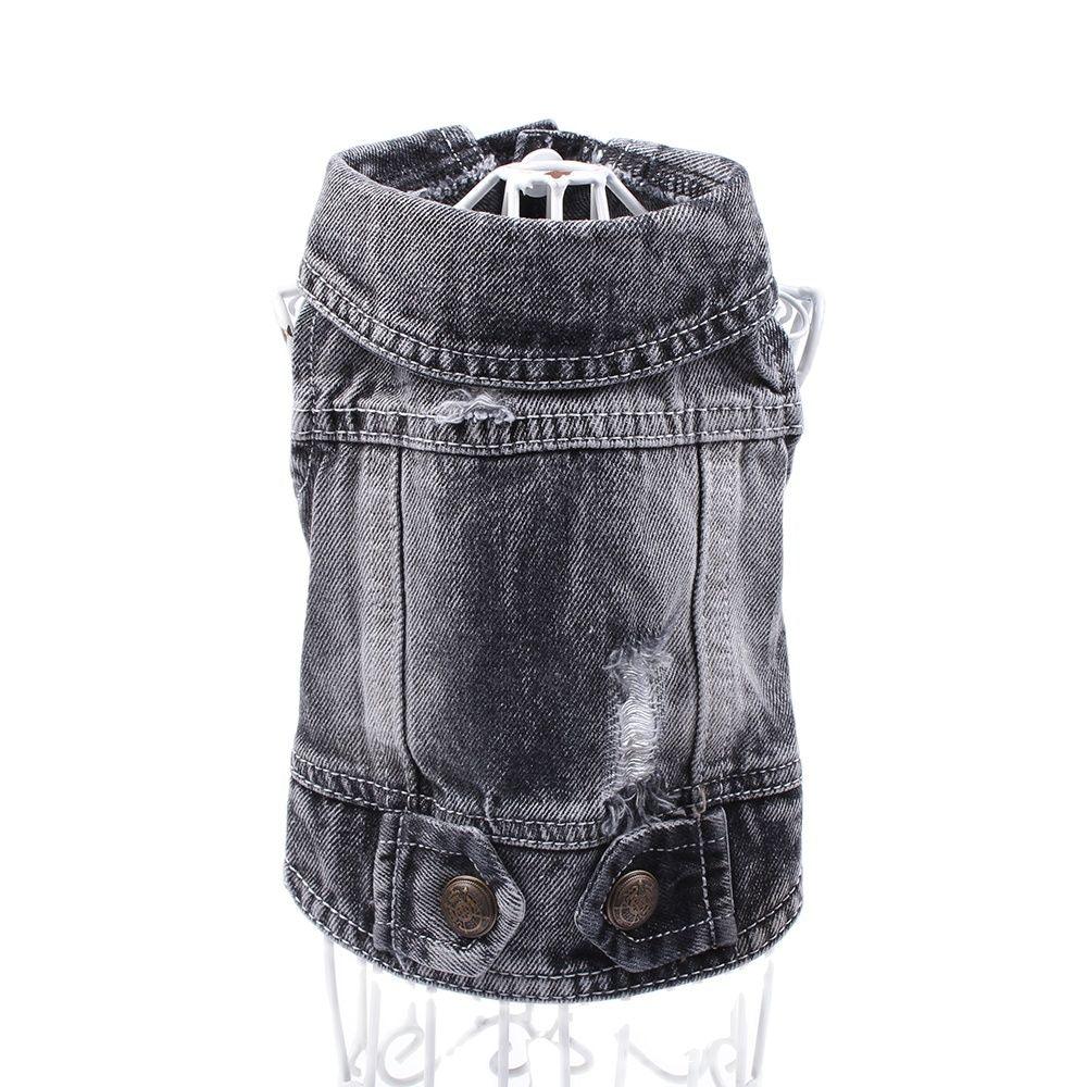 Small Pet Dog Cat Jeans Jacket Hole Black Denim Coat Vest Pet Puppy Clothes Apparel - Pampered Pets