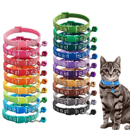 Pet Collar With Bell Cartoon Footprint Colorful Dog Puppy Cat Accessories Kitten Collar Adjustable Safety Bell Ring Necklace Pet - Pampered Pets