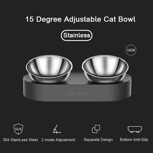 PETKIT Stainless Steel Pet Adjustable Feeding Bowl Double Feeder Bowls Water Cup Cat dog Drinking Bowls for pets feeding - Pampered Pets