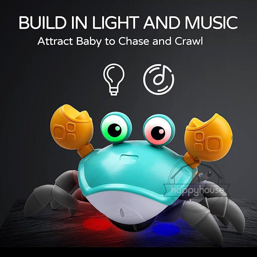 Crawling Crab Baby Toys with Music LED Light Up Musical Toys for Toddler Automatically Avoid Obstacles Interactive Toys for Kids - Pampered Pets