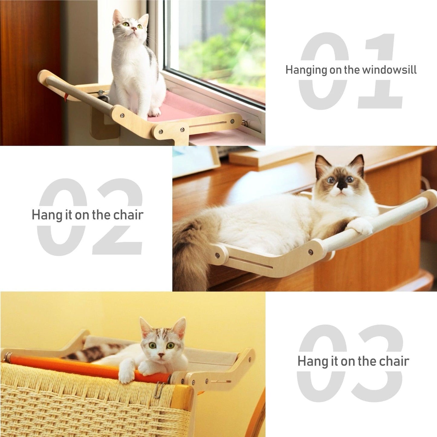 Mewoofun Sturdy Cat Window Perch Wooden Assembly Hanging Bed Cotton Canvas Easy Washable Multi-Ply Plywood Hot Selling Hammock - Pampered Pets